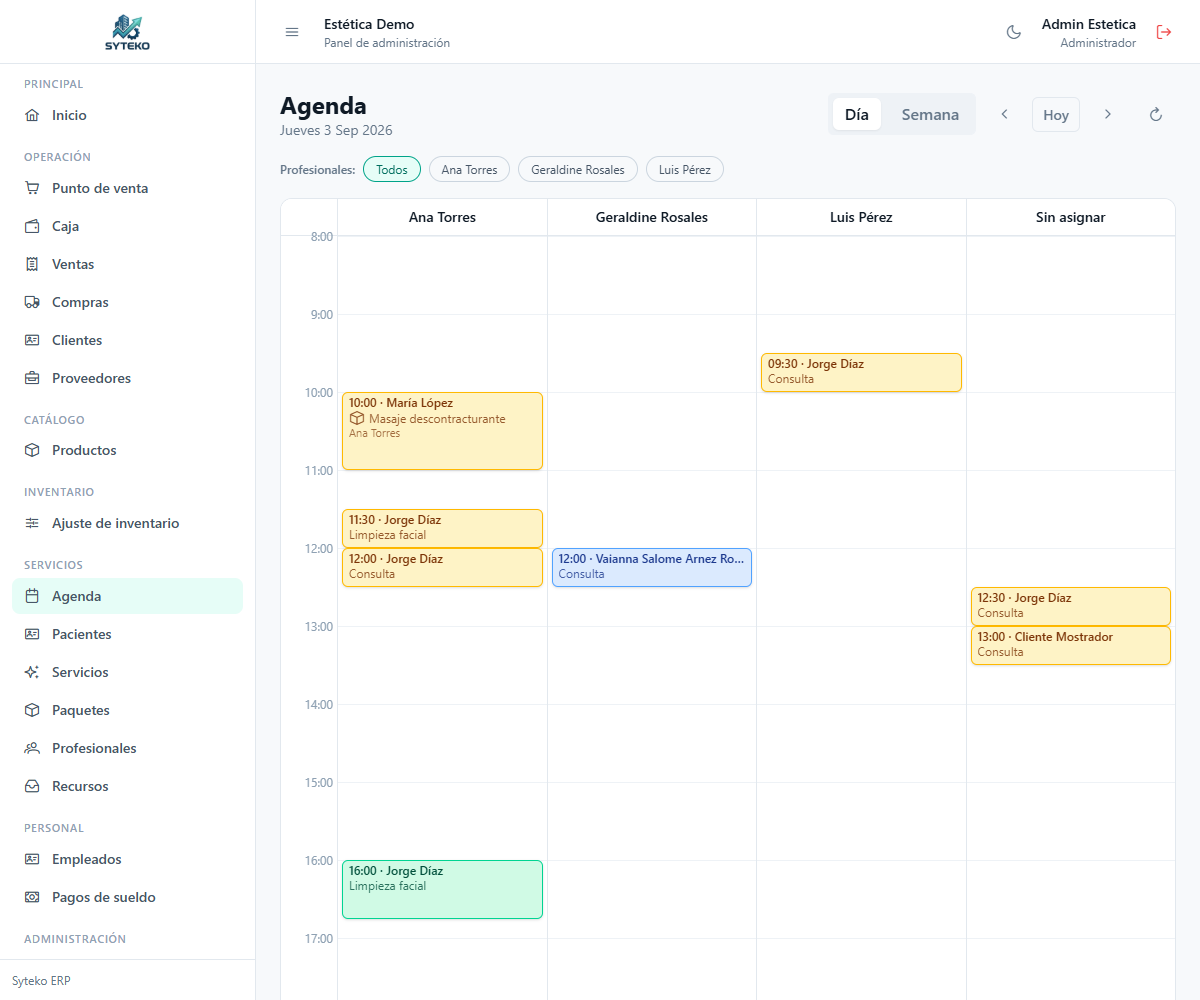 Agenda de turnos por profesional